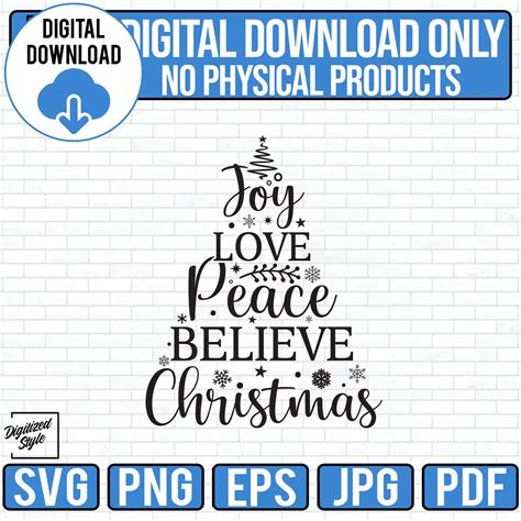 Joy Love Peace Believe Christmas Svg Merry Christmas Svg Christmas