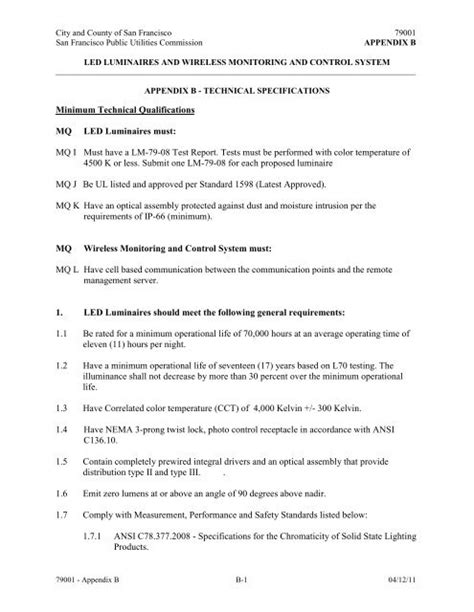 Appendix B Technical Specification 1