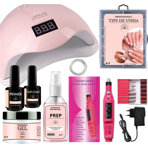 Kit Unha Em Gel Profissional - Kit Unha Gel Fibra Produtos Bivolt Lixadeira Profissional Lixa 18 ...