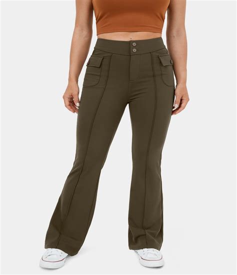 Pantalones Cargo Casuales Acampanados Con Bolsillo Lateral Solapa Y