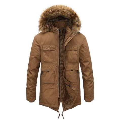 Manteau Hiver Homme Capuche Fausse Fourrure Veste Mi Longue Chaude