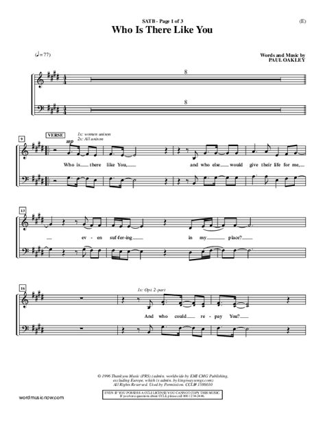 Who Is There Like You Choir Sheet Music Pdf Paul Oakley Praisecharts