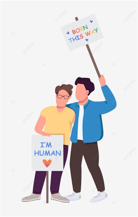 Couple On Demonstration For Gay Rights Semi Flat Color Vector Characters Together Cartoon And