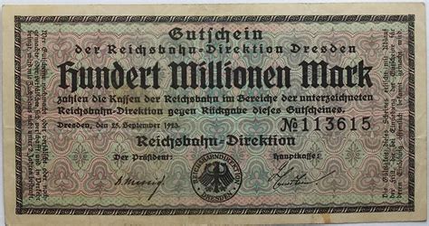 100 Millionen Mark 1923 Reichsbahn Dresden 2 MA Shops