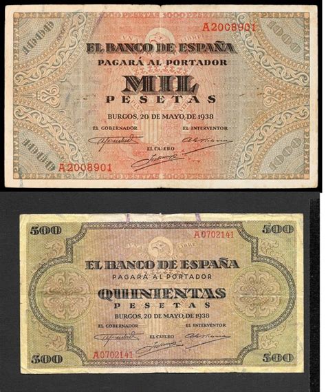 España 500 and 1000 Pesetas 1938 Pick 114a and 115a Catawiki