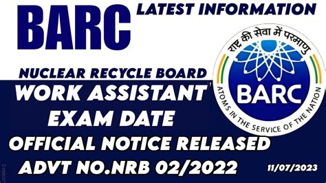 BARC NRB Work Assistant Exam Date Out Advt No 02 2022 Official Notice