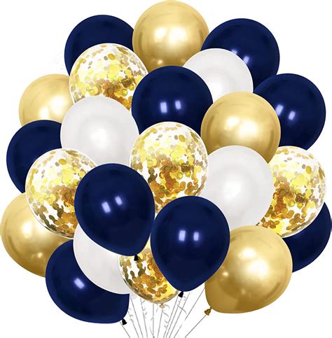 Luftballons Blau Gold Weiß 60 Stück Helium Ballons Dunkelblau Weiß