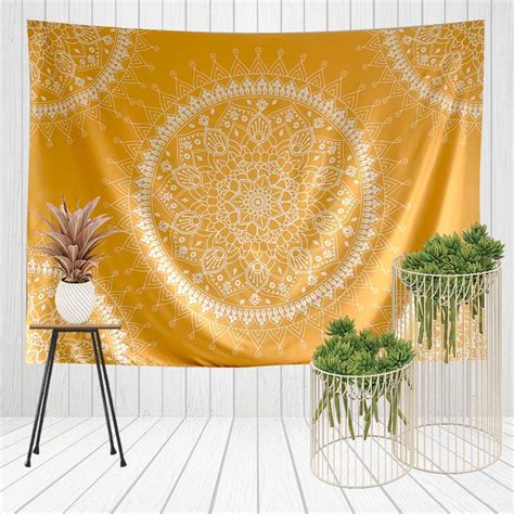 X Morrey Wall Hanging Tapestry Yellow Sun Mandala Wall Blanket Bedroom