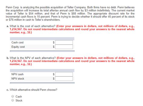 Solved Penn Corp Is Analyzing The Possible Acquisition Of Chegg