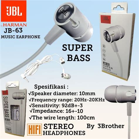 Jual Handsfree Headset JBL JB 63 Stereo Earphone HI FI Super Bass Sound