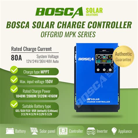 BOSCA Solar Charge Controller MPPT 12v 24v 36v 48v AUTO 60A 80A 100A