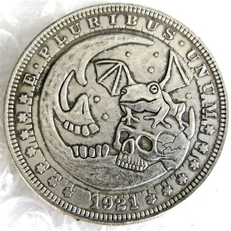 Us Hobo Morgan Dollar Skull Zombie Skeleton Hand Carved Creative