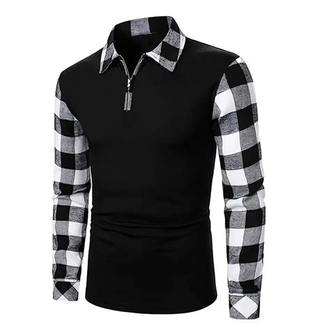 Men S Splice Color Polo Shirt Men Long Sleeve Top Plaid Matching Polos Shirts New Business