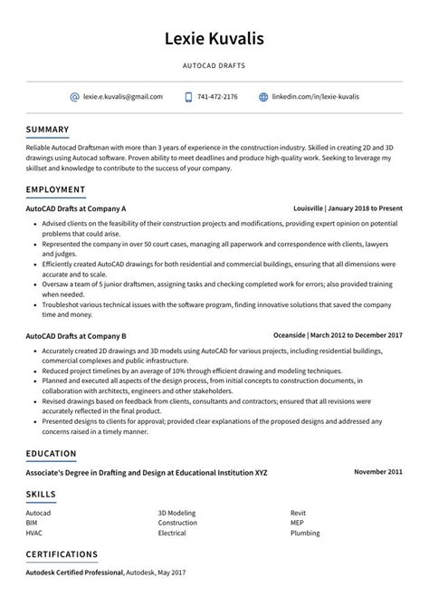 AutoCAD Draftsman Resume CV Example And Writing Guide