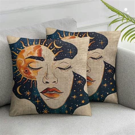 Nawypu Hippie Pillow Covers Tarot Sun Moon Boho Throw Pillow Covers