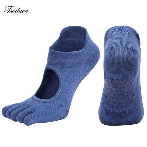 Women Yoga Socks Non Slip Breathable Cotton Embroidered Full Five Finger Backless Dance Pilates