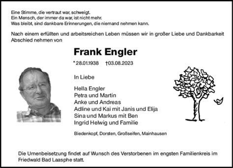 Traueranzeigen Von Frank Engler Vrm Trauer De