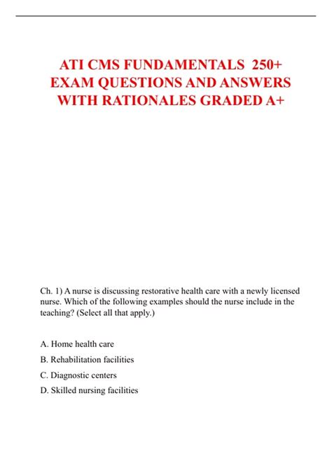 ATI CMS Fundamentals 250 Exam Questions And Answers With RATIONALES