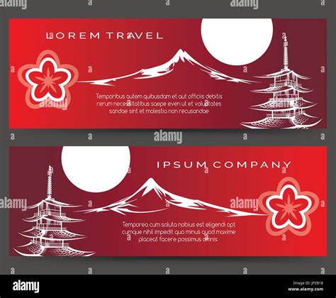 Los Banners Con La Pagoda Japonesa Asia Y El Monte Fuji Vector Bandera