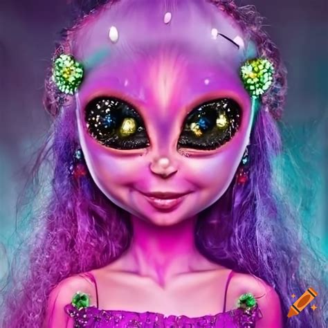 Cute Smiling Purple Haired Alien Girls With Unique Dress Embellishments On Craiyon