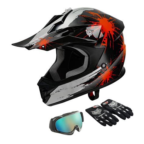 Tcmt Dot Moto Atv Set Dirt Bike Helmet With Goggles Gloves Youth M