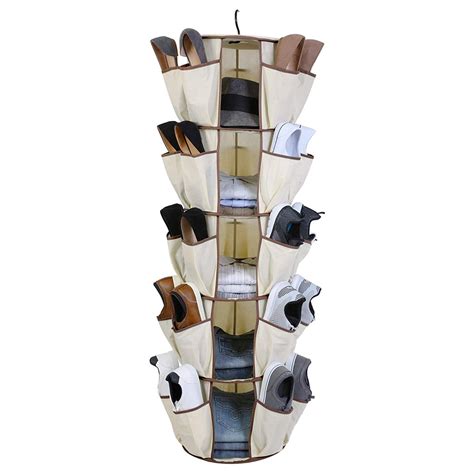 Rotating Carousel Closet Organizer 5 Tier With 40 Pockets Brown