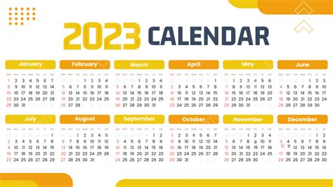 Transparent 2023 Calendar Template Design Yellow Color Element