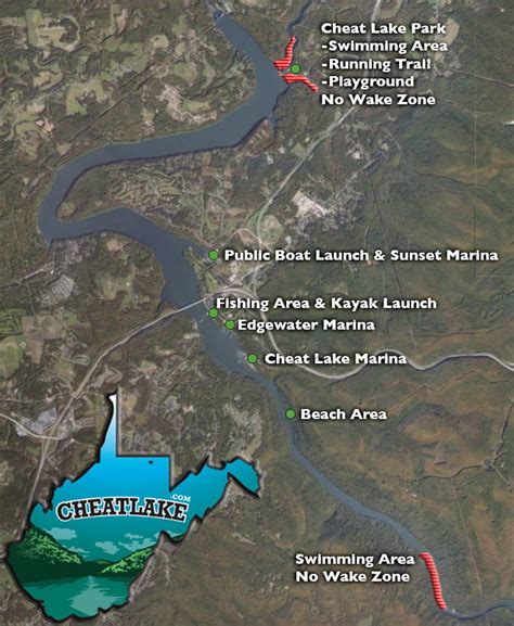 Cheat Lake Map, Boat Launch & Swimming Areas | CheatLake.com