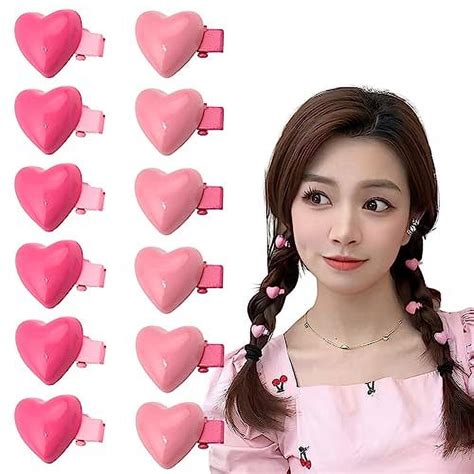 Small Heart Hair Clips Pink Kawaii Mini Heart Shaped Duckbill Hair Clip