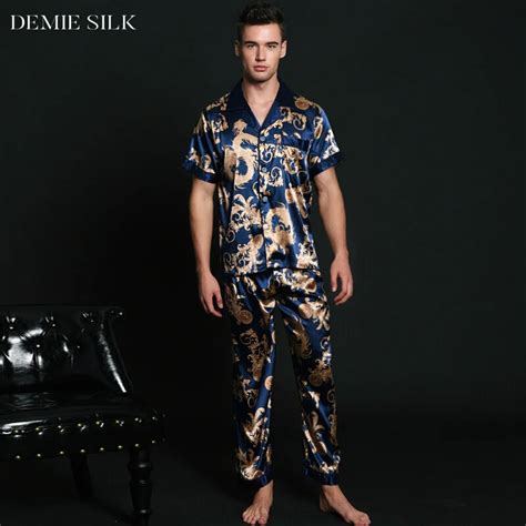 Demiesilk Men S Pajama Sets Two Pieces Sets Imitation Silk Sleepwear