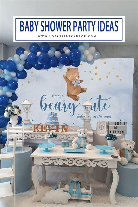 Blue Balloons And Cute Teddy Bear Baby Shower Backdrop Baby Shower