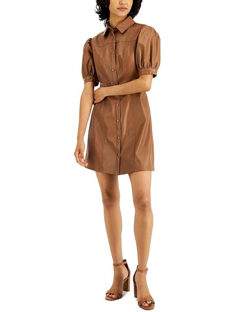 Kit Sky Womens Juniors Faux Leather Puff Sleeves Shirtdress Walmart