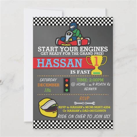 Racing Car Go Karting Kart Birthday Party Invite Zazzle Cars