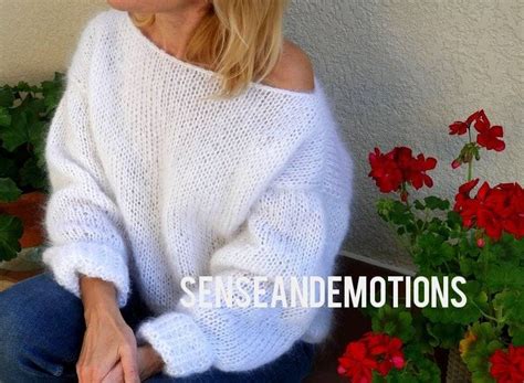 Fluffy White Mohair Sweater Loose Fit Sweater Hand Knit Etsy