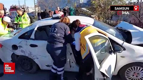 Samsun da yoldan çıkan otomobil önce yayaya sonra başka bir araca