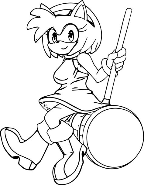 Nice Amy Rose Sitting Hammer Coloring Page Amy Rose Coloring Pages For