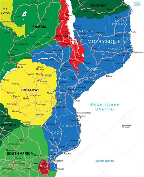 Mapa Vectorial Altamente Detallado Mozambique Con Regiones