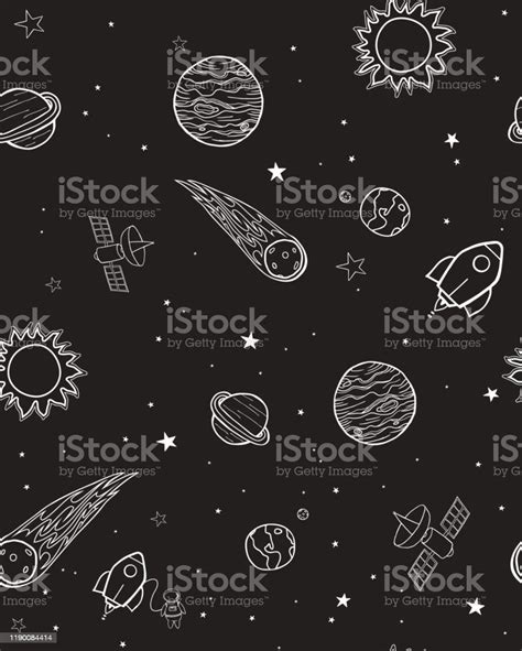 Space Solar System Seamless Pattern Hand Drawn Stock Illustration