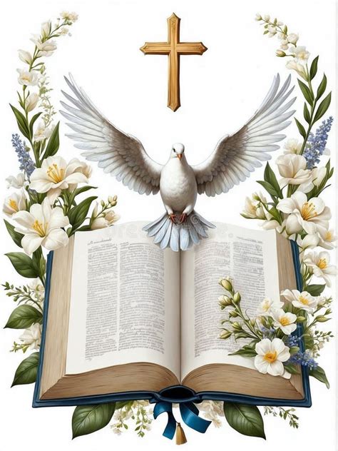 Christian Catholic Poster Background With Dove Flower And Candles