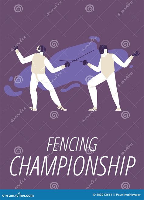 Colorful Poster Of Fencing Championship Vector Fencing Players