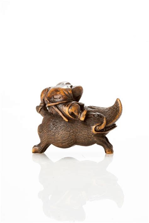 Proantic Netsuke In Legno Di Bosso Raffigurante Nitta No Shiro Su Un