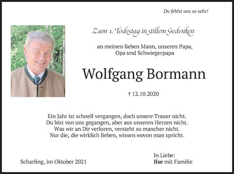 Traueranzeigen Von Wolfgang Bormann Trauer Merkur De