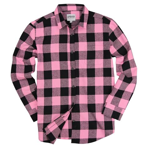 Women S Classic Buffalo Plaid Flannel Shirt Pink Black Urban