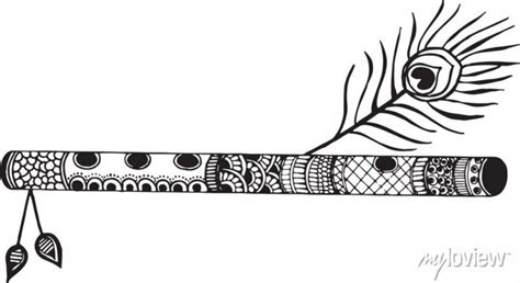 Artistic Line Drawing Of Indian Classical Music Instrument Flute