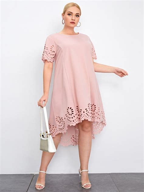 Shein Plus Scallop Edge Laser Cut Dip Hem Dress