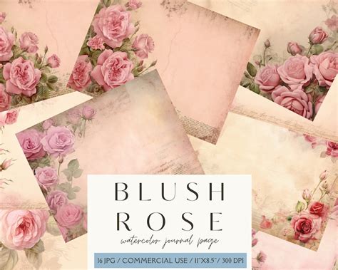 Blush Rose Junk Journal Kit Pink Rose Digital Paper Scrapbooking