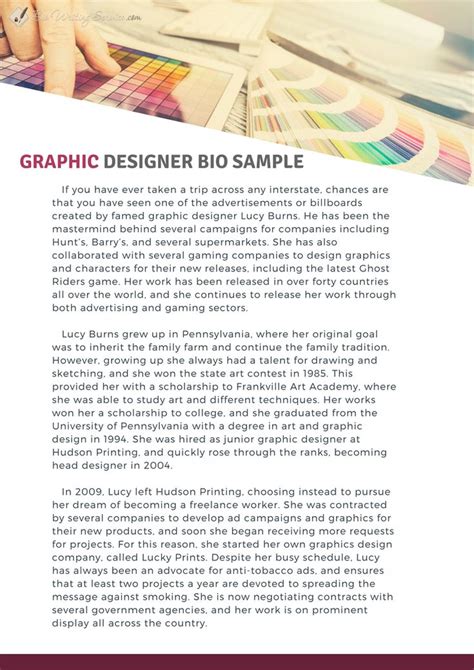 a brochure for graphic designer bio sample