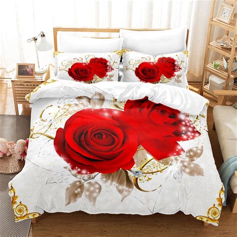 Rose Flowers Duvet Cover Twin Full Queen King Size Romantic Love Wedding Bedding Sets Hearts