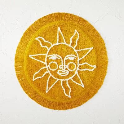 Round Tufted Sun Fringe Cotton Bath Rug Yellow Opalhouse