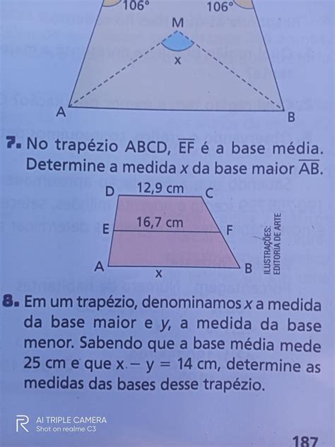 No Trapézio Abcd Ef é A Base Média Determine A Medida X Da Base Maior